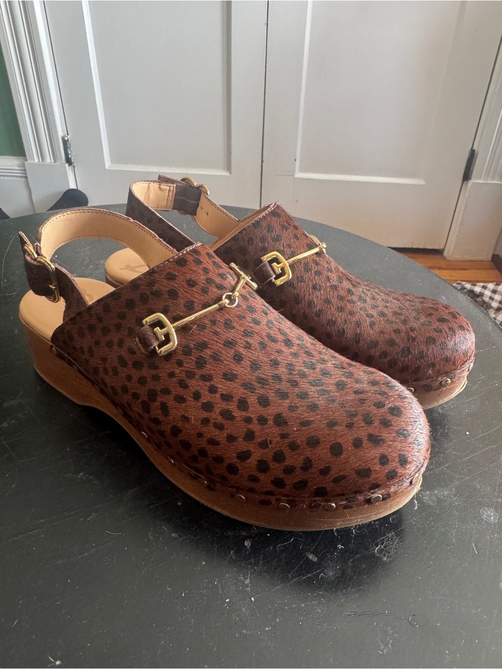 SAM EDELMAN Made In Brazil Haircalf Hilda Spotted Leopard Clogs EU 39 / US 9